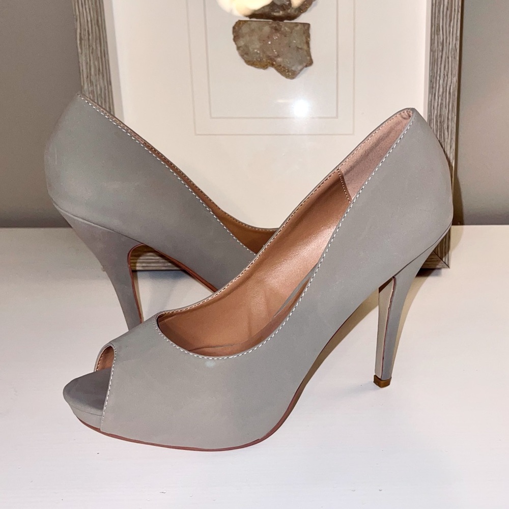 Suede Peep-Toe Pumps